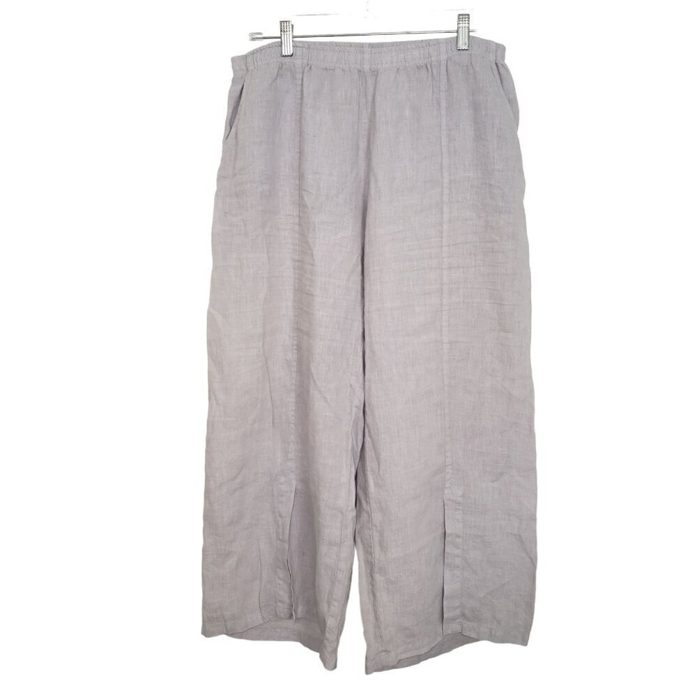 Focus Casual Lite Linen Pants Womens Size Large Crop Wide Leg Coastal Neutral
